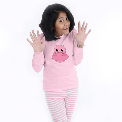 Pink Full Sleeve Girls Pyjama- Baby Hippo